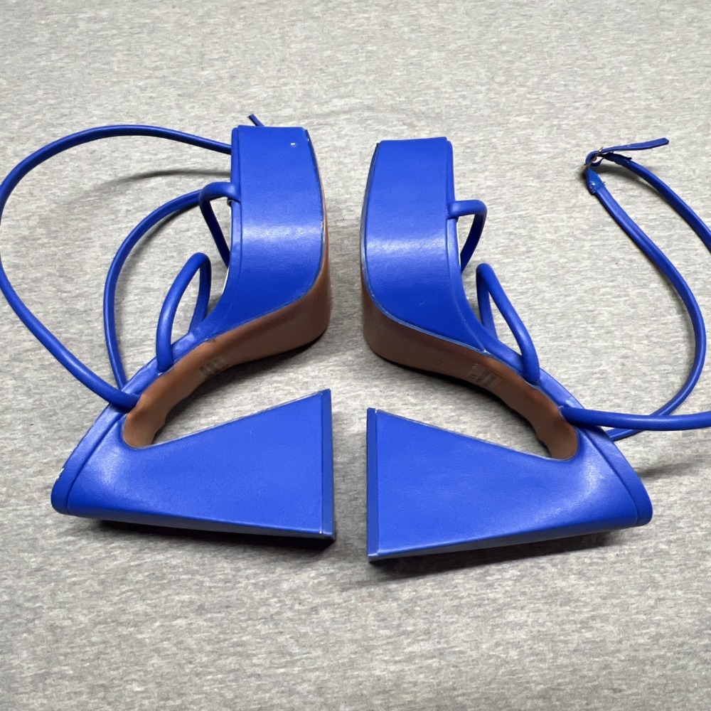 Mixx Shuz Platforms Blue Satin Heels Shoe  Women's Size 8.5 Ankle Wrap Straps - Picture 11 of 14